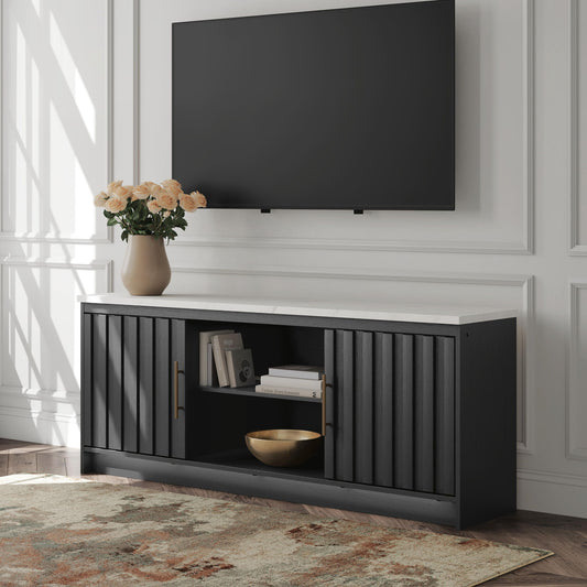 Cadmori - XL TV Stand With Fireplace Option - Black / White