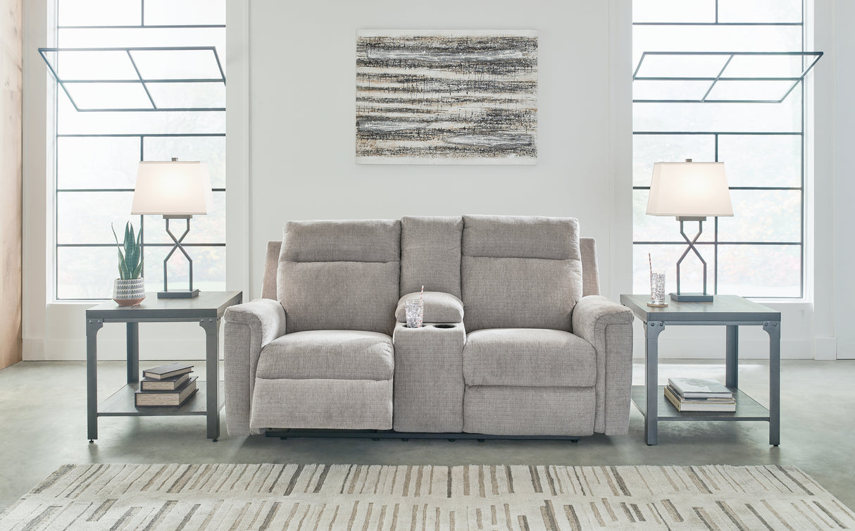 Furniture City Slidell - Ashley Furniture - Barnsana Living Room - DBL REC PWR Loveseat w/Console / Ash - 3320196