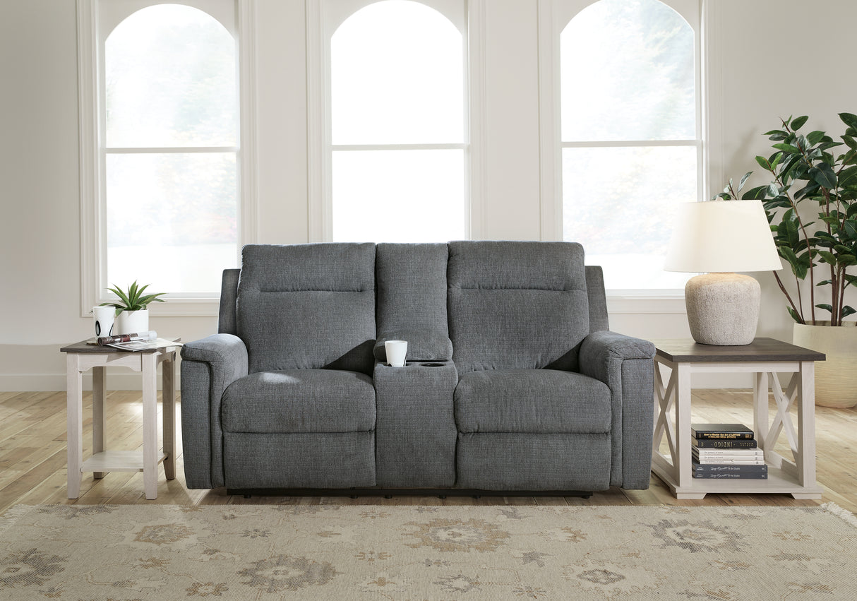 Furniture City Slidell - Ashley Furniture - Barnsana Living Room - DBL REC PWR Loveseat w/Console / Gravel - 3320296