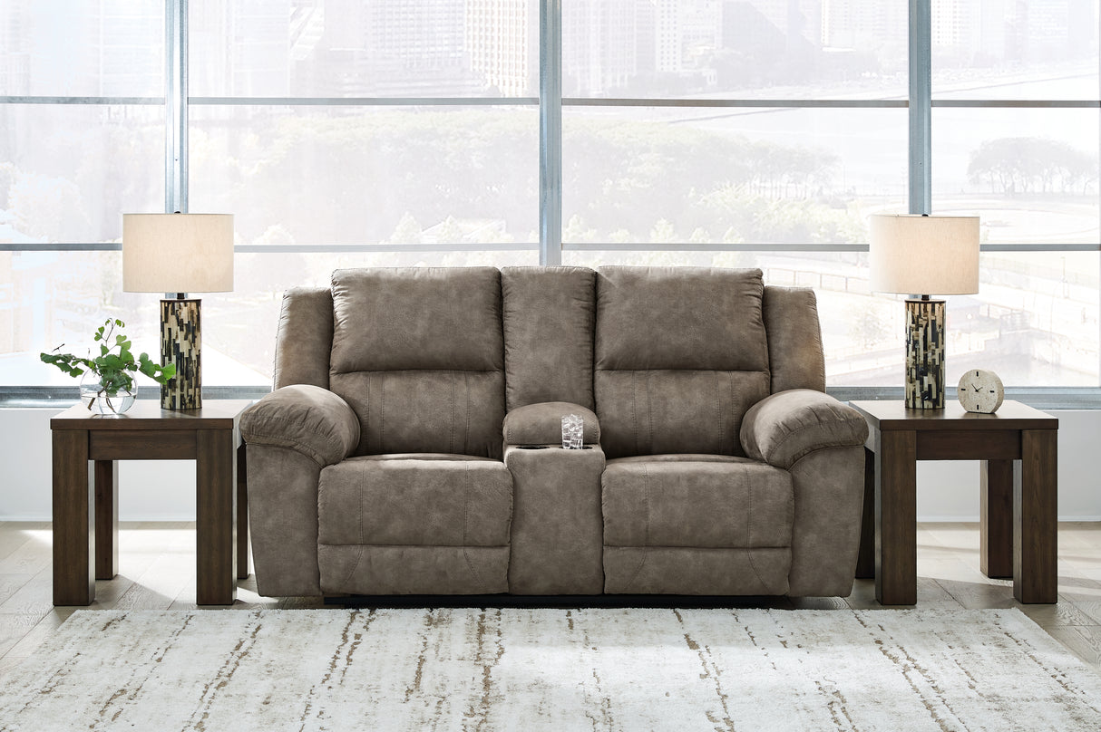 Furniture City Slidell - Ashley Furniture - Laresview Living Room - DBL Rec Loveseat w/Console / Fossil - 3720394