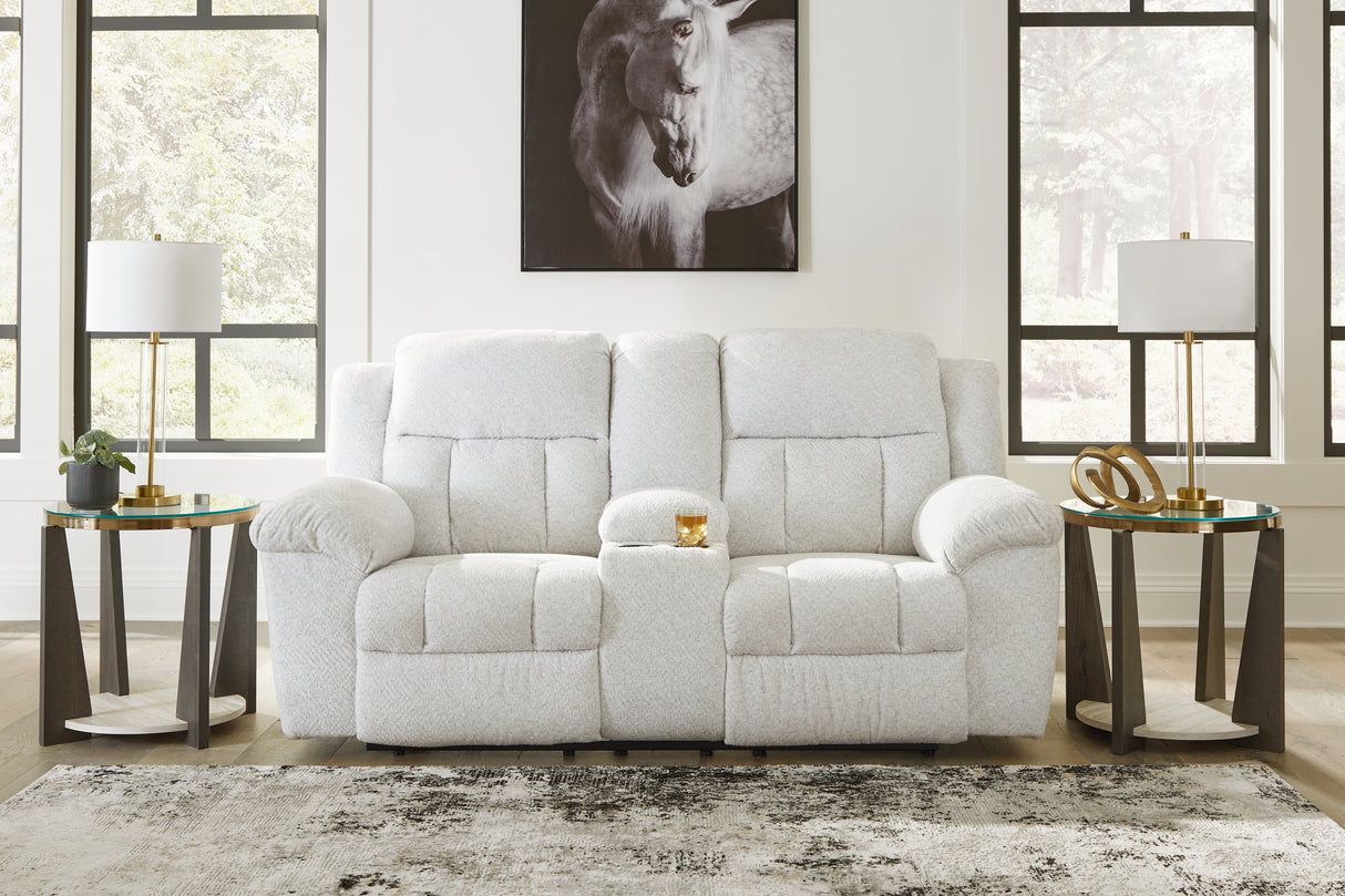 Furniture City Slidell - Ashley Furniture - Frohn Living Room - DBL Rec Loveseat w/Console / Snow - 3740594