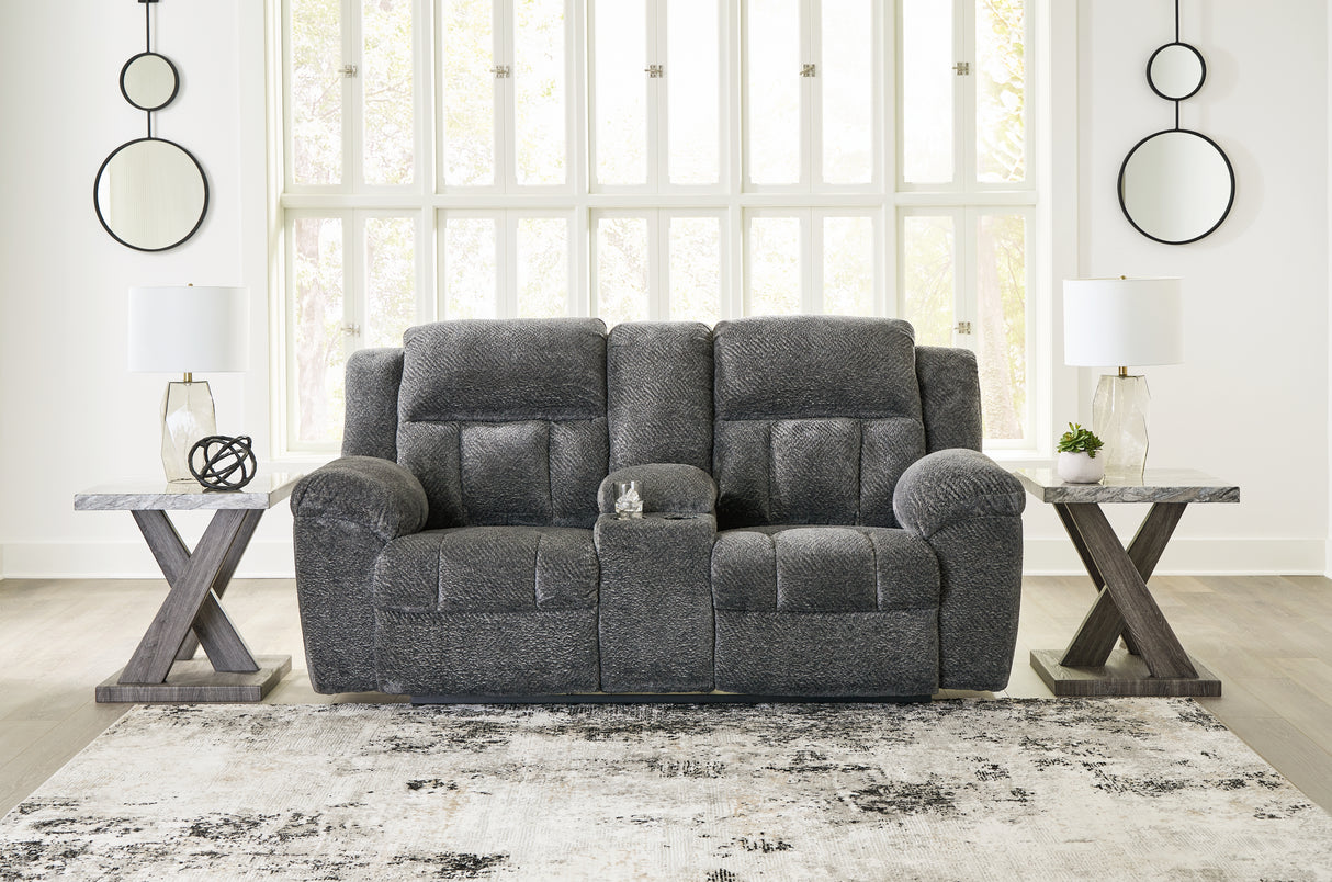 Furniture City Slidell - Ashley Furniture - Frohn Living Room - DBL Rec Loveseat w/Console / Graphite - 3740694