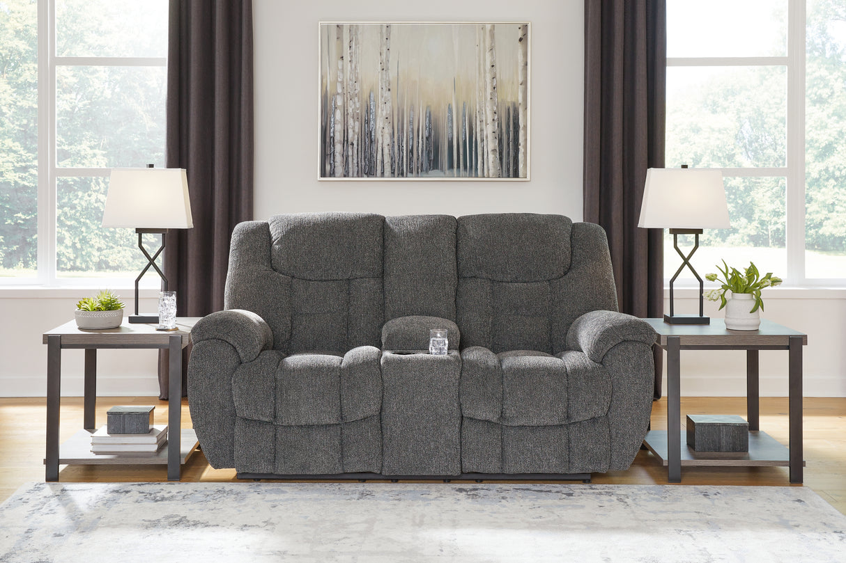 Furniture City Slidell - Ashley Furniture - Foreside Living Room - DBL Rec Loveseat w/Console / Charcoal - 3810494