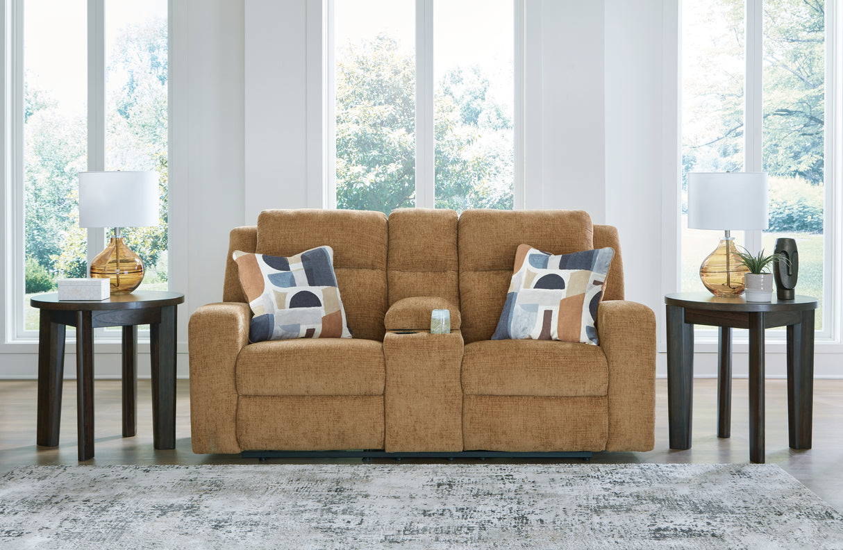 Furniture City Slidell - Ashley Furniture - Kanlow Living Room - DBL Rec Loveseat w/Console / Honey - 3860594