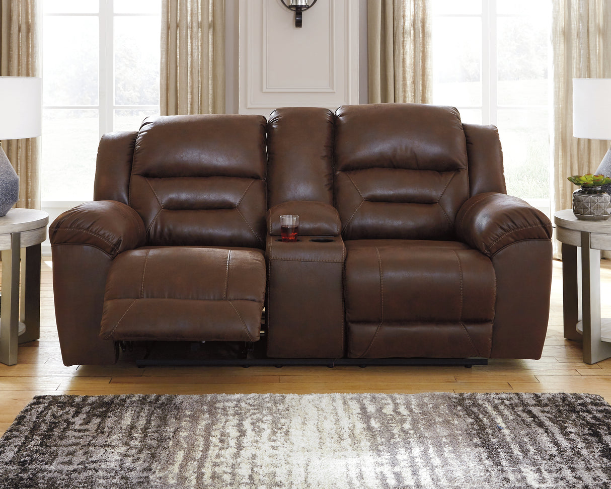 Furniture City Slidell - Ashley Furniture - Stoneland Living Room - DBL Rec Loveseat w/Console / Chocolate - 3990494