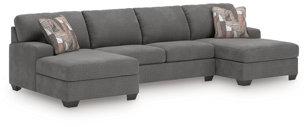 Furniture City Slidell - Ashley Furniture - Newellen Sectional - RAF 3-Piece Sectional with Double Chaise / Greystone - 48405S3