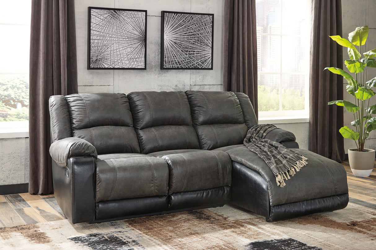 Furniture City Slidell - Ashley Furniture - Nantahala Sectional - 3-Piece Reclining Sectional with Chaise / Slate - 50301S9