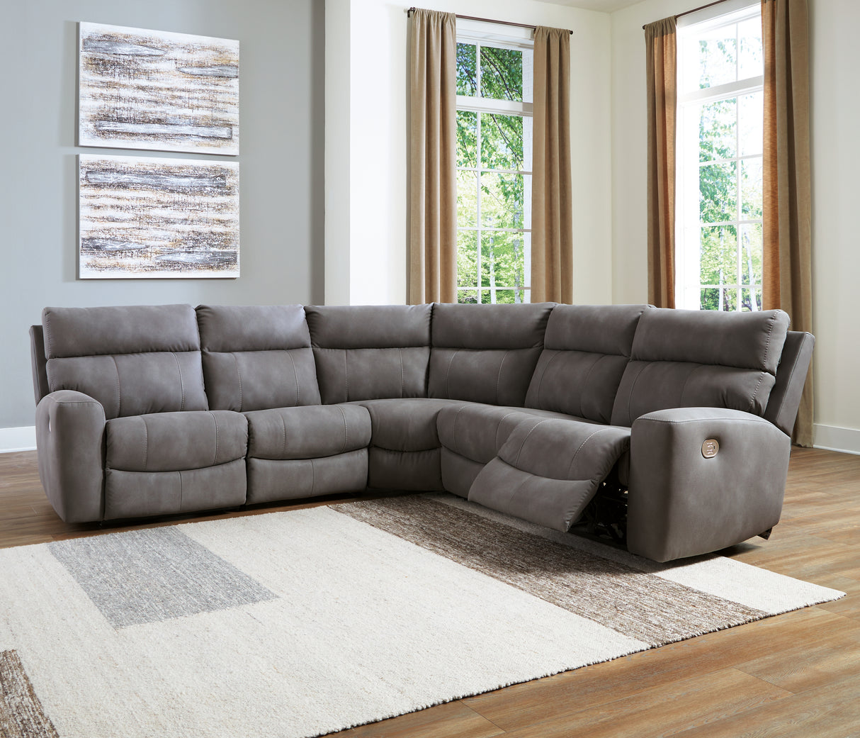 Furniture City Slidell - Ashley Furniture - Next-Gen DuraPella Sectional - 5-Piece Power Reclining Sectional / Slate - 61003S6