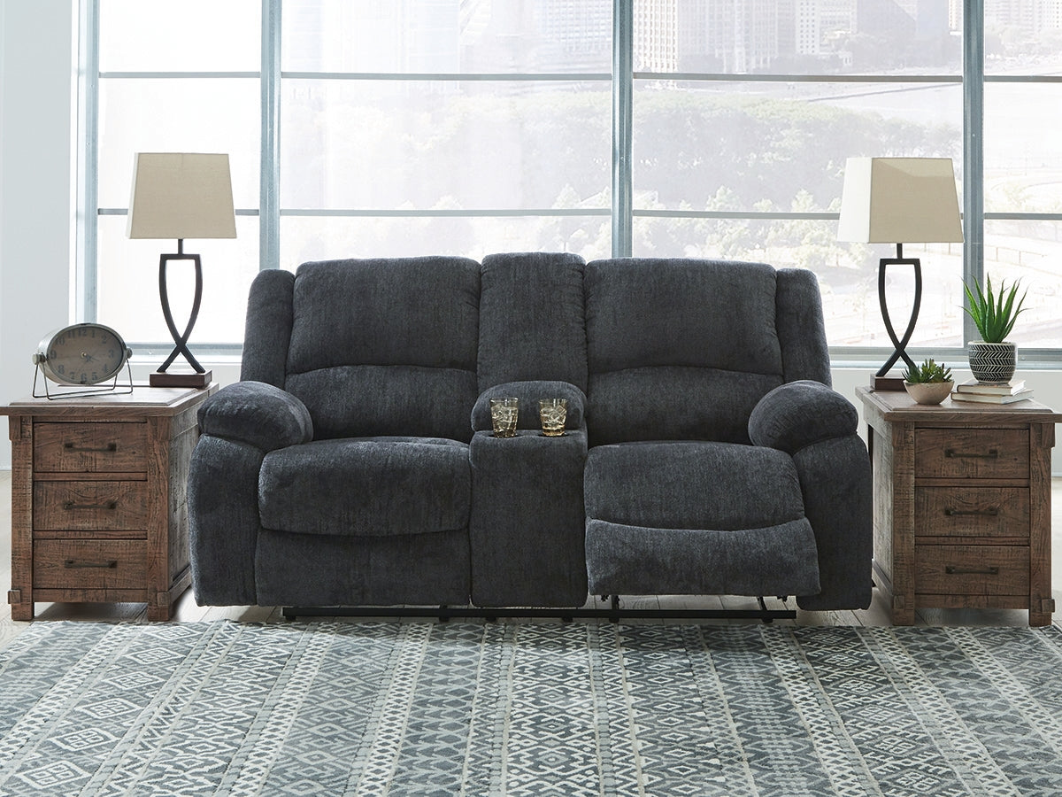 Furniture City Slidell - Ashley Furniture - Draycoll Living Room - DBL Rec Loveseat w/Console / Slate - 7650494