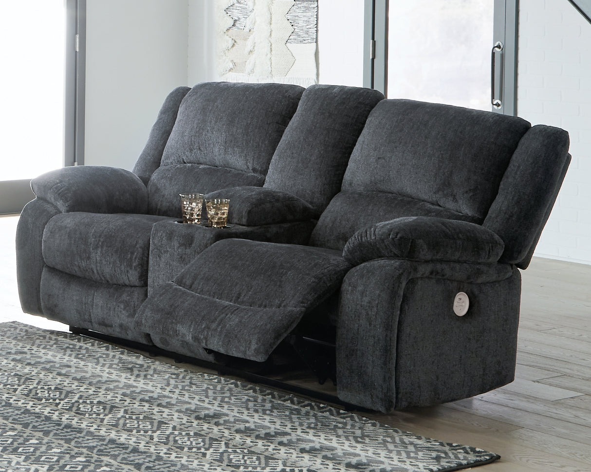 Furniture City Slidell - Ashley Furniture - Draycoll Living Room - DBL REC PWR Loveseat w/Console / Slate - 7650496