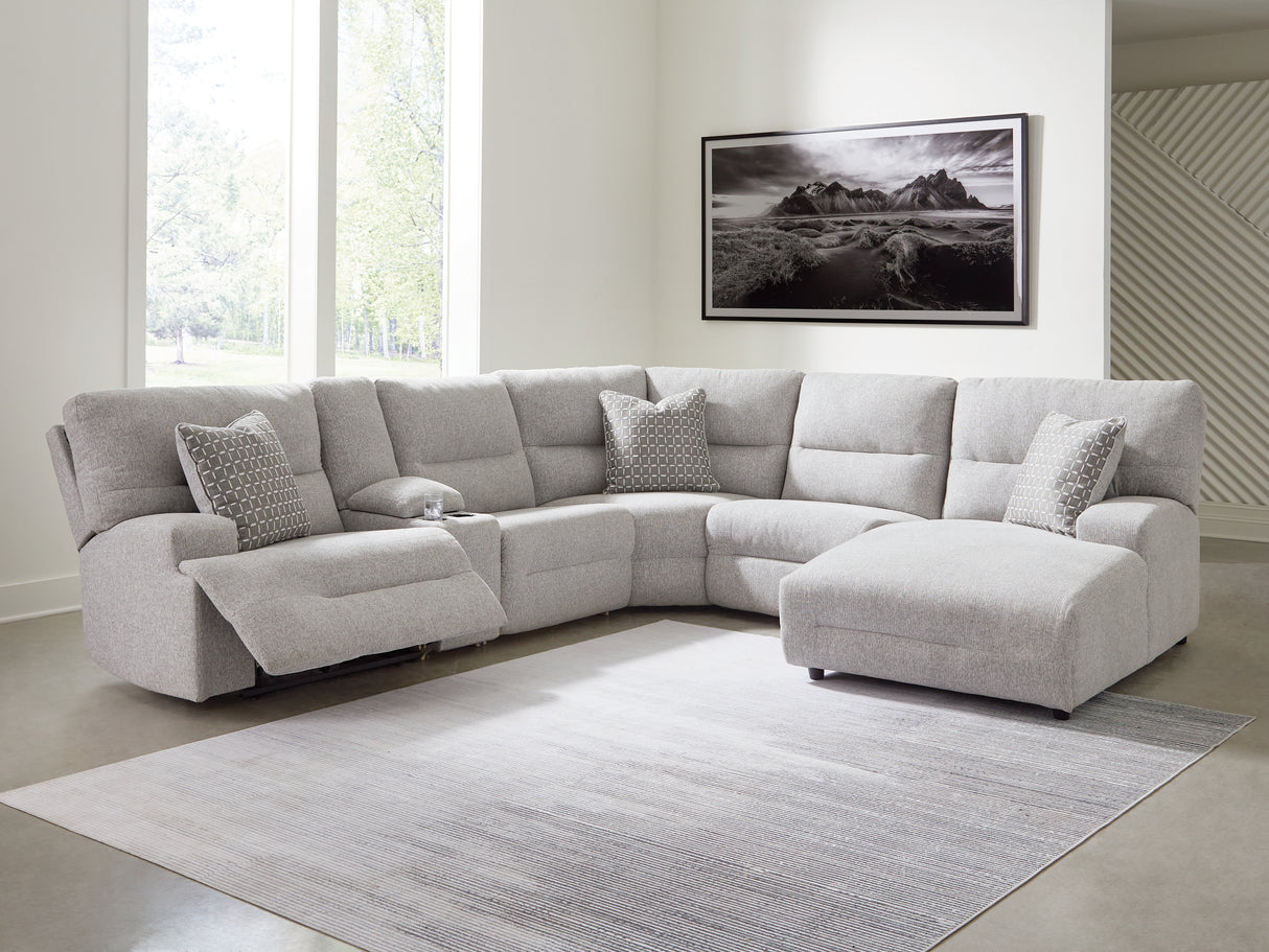 Furniture City Slidell - Ashley Furniture - Acklen Place Sectional - 6-Piece Power Reclining Sectional with Chaise / Pewter - 93605S1