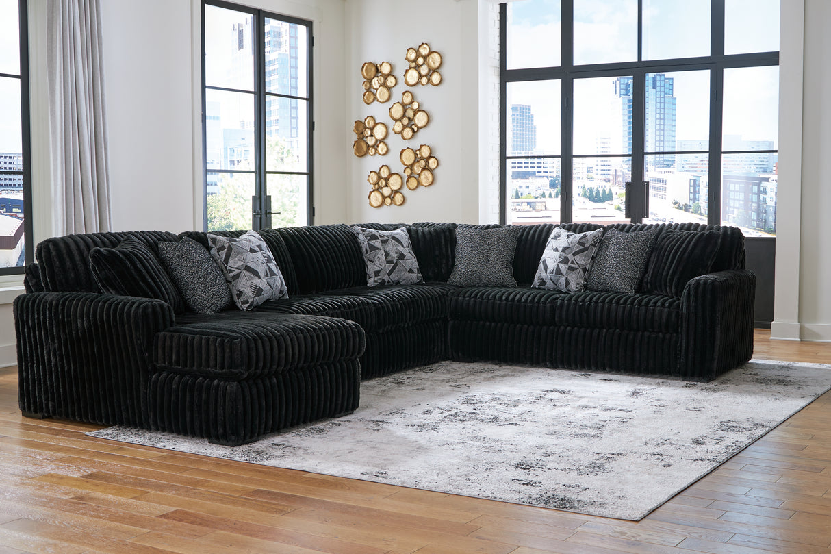 Furniture City Slidell - Ashley Furniture - Midnight-Madness Sectional - RAF 4-Piece Sectional with Chaise / Onyx - 98103S4