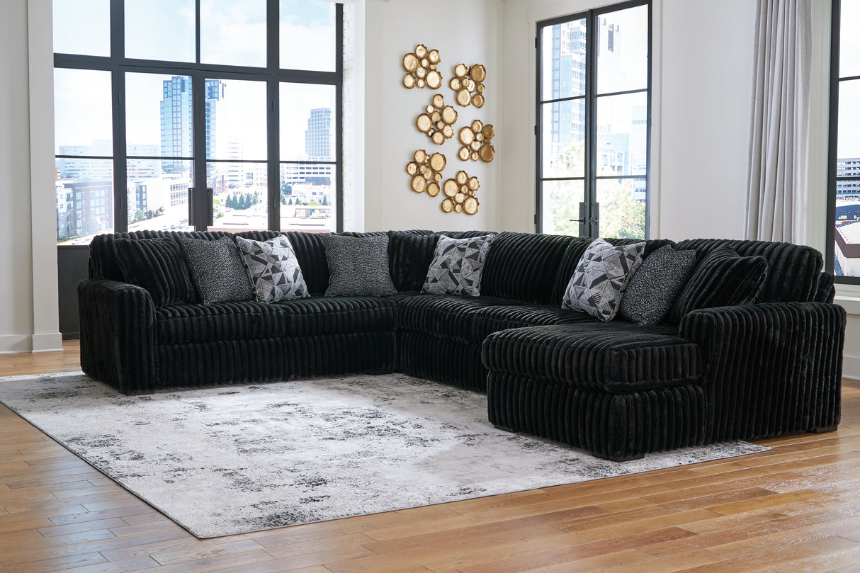 Furniture City Slidell - Ashley Furniture - Midnight-Madness Sectional - LAF 4-Piece Sectional with Chaise / Onyx - 98103S3
