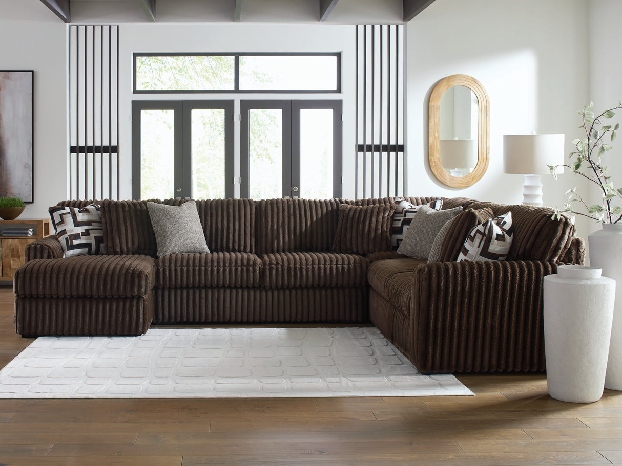 Furniture City Slidell - Ashley Furniture - Midnight-Madness Sectional - RAF 4-Piece Sectional with Chaise / Chocolate - 98104S4