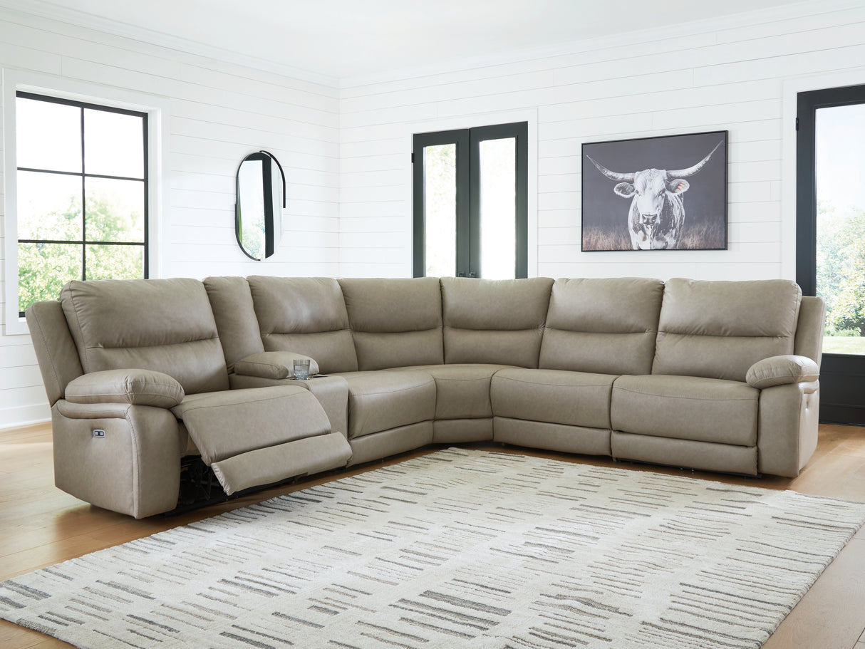 Furniture City Slidell - Ashley Furniture - Narwhal Place Sectional - 6-Piece Reclining Sectional with Storage Console / Pebble - PC99201S36