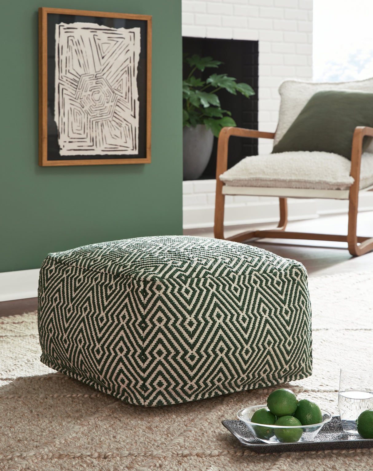 Furniture City Slidell - Ashley Furniture - Abacy Pouf - Pouf / Green/Ivory - A1001053