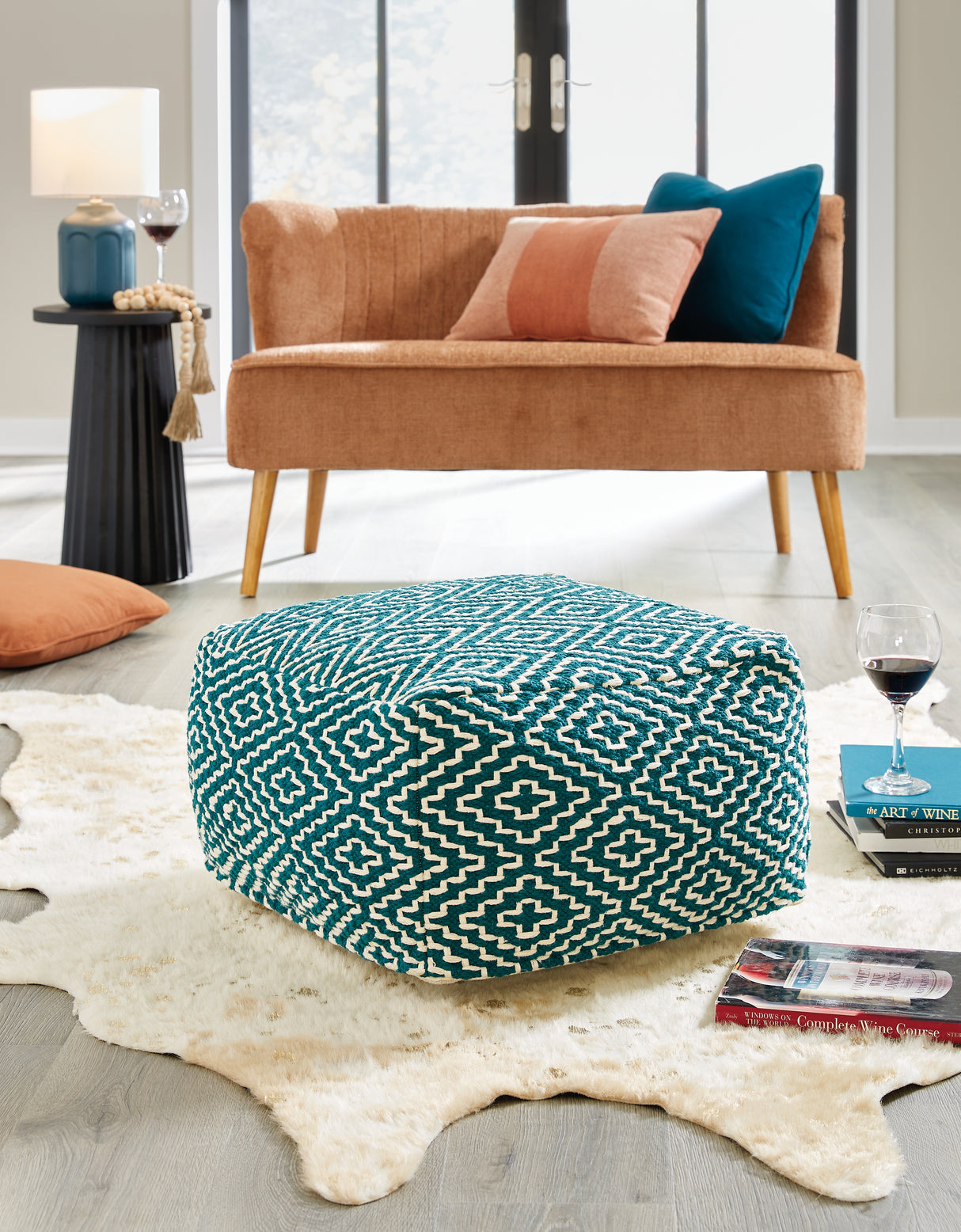 Furniture City Slidell - Ashley Furniture - Brynnsen Pouf - Pouf / Teal/Ivory - A1001055