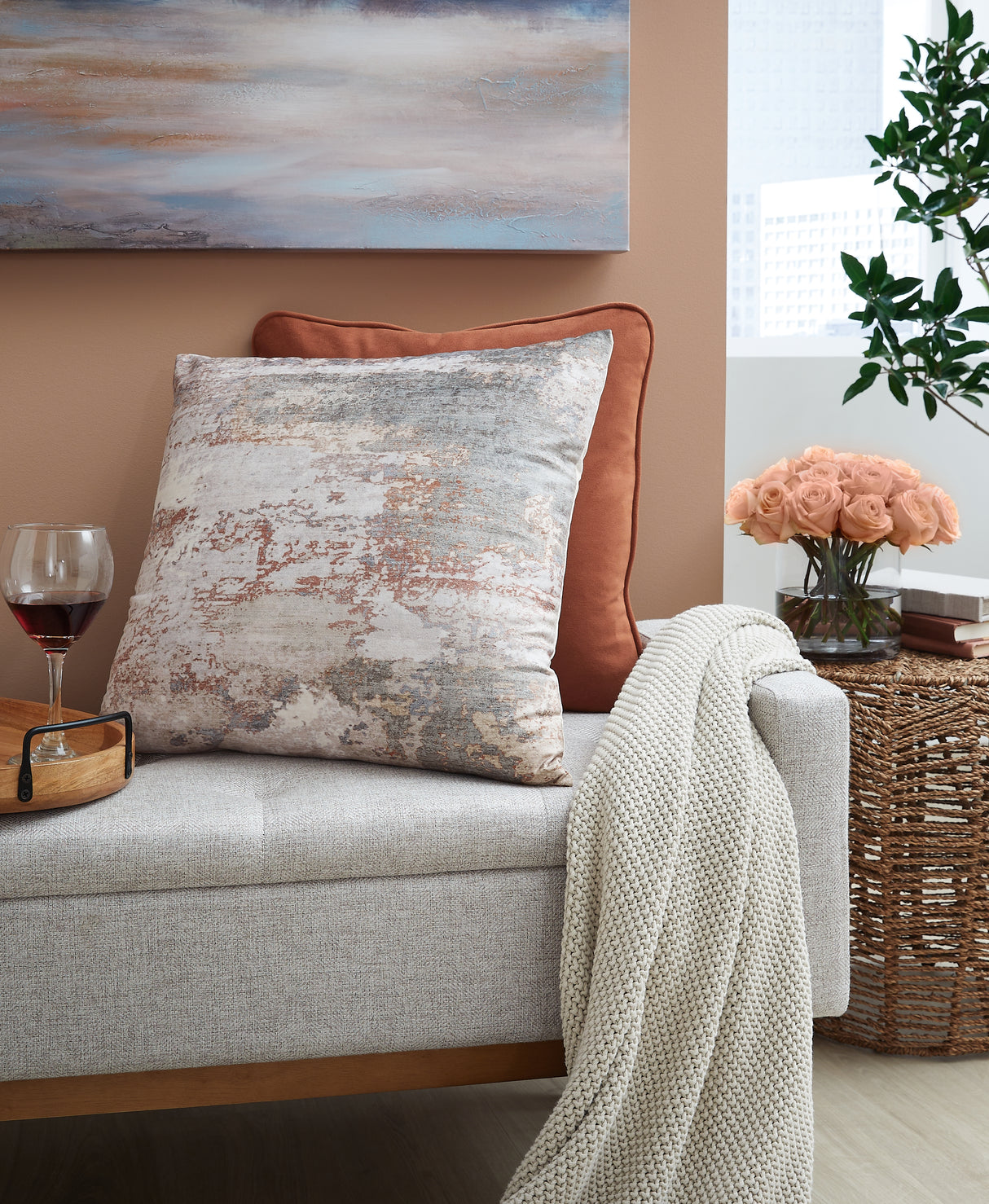 Furniture City Slidell - Ashley Furniture - Edinfielders Pillows - Pillow (4/CS) / Cream/Gray/Rust - A1001094