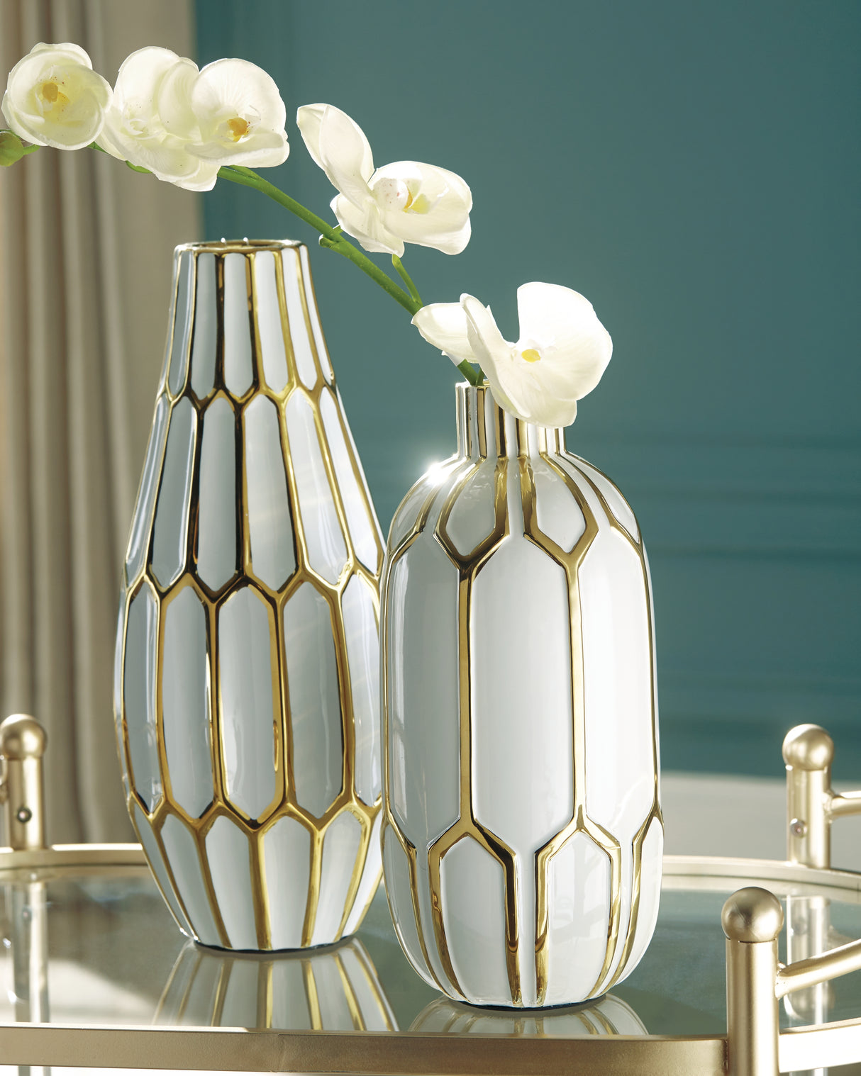 Furniture City Slidell - Ashley Furniture - Mohsen Vase - Vase Set (Set of 2) / Gold Finish/White - A2000135