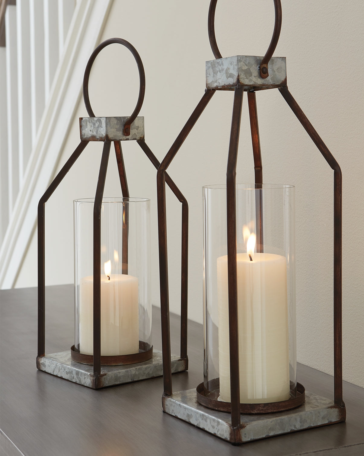 Furniture City Slidell - Ashley Furniture - Diedrick Candle Holder - Lantern Set (Set of 2) / Gray/Black - A2000346