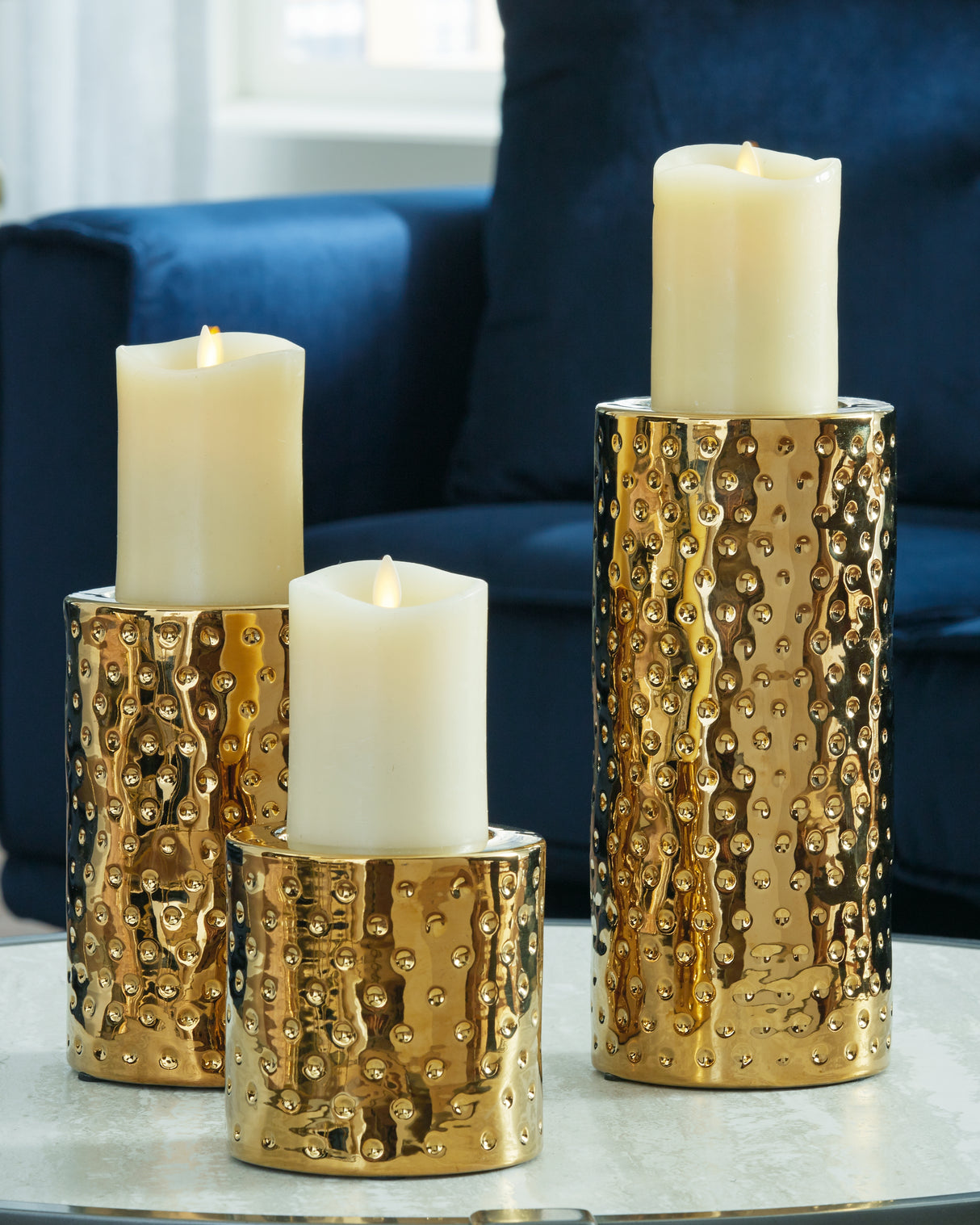 Furniture City Slidell - Ashley Furniture - Marisa Candle Holder - Candle Holder Set (3/CN) / Gold Finish - A2000461