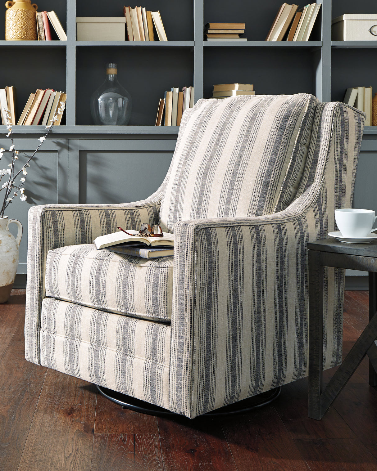 Furniture City Slidell - Ashley Furniture - Kambria Swivel Glider Accent Chair - Swivel Glider Accent Chair / Ivory/Black - A3000207