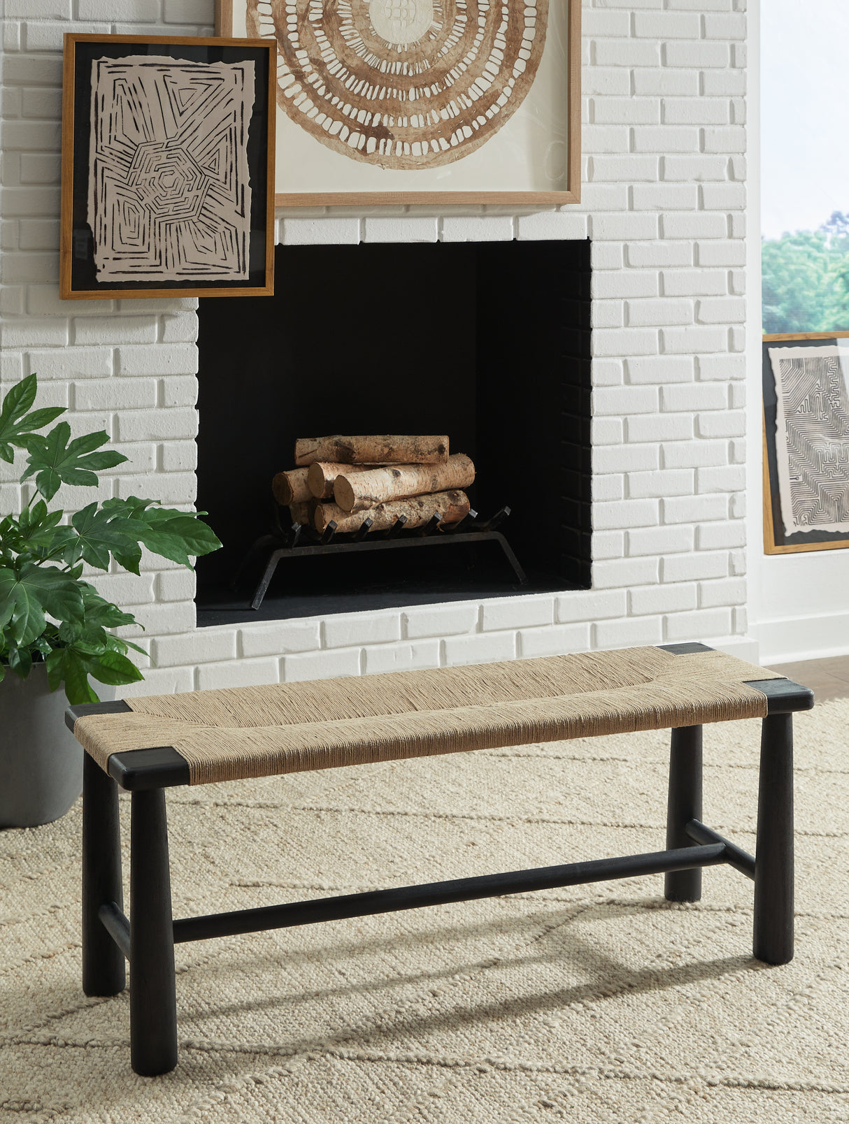 Furniture City Slidell - Ashley Furniture - Acerman Accent Bench - Accent Bench / Black/Natural / 48"W x 16"D x 18"H - A3000684