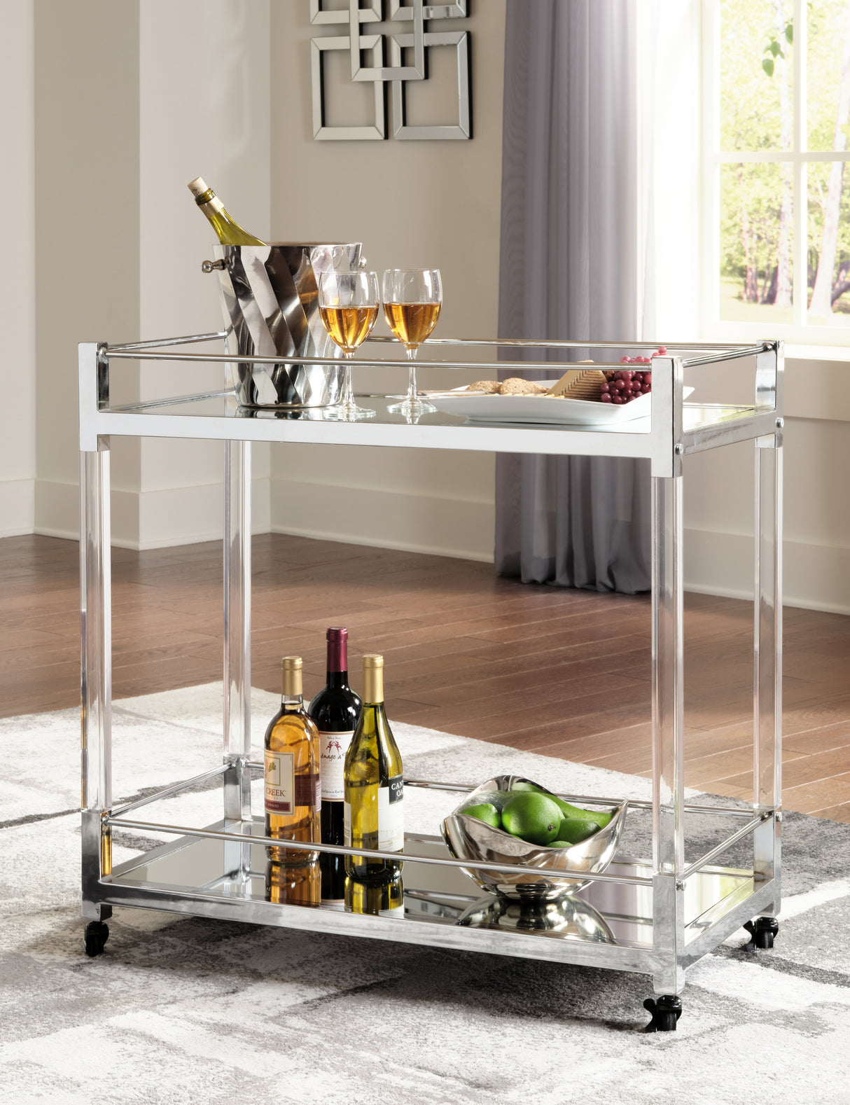 Furniture City Slidell - Ashley Furniture - Chaseton Bar Cart - Bar Cart / Clear/Silver Finish - A4000501