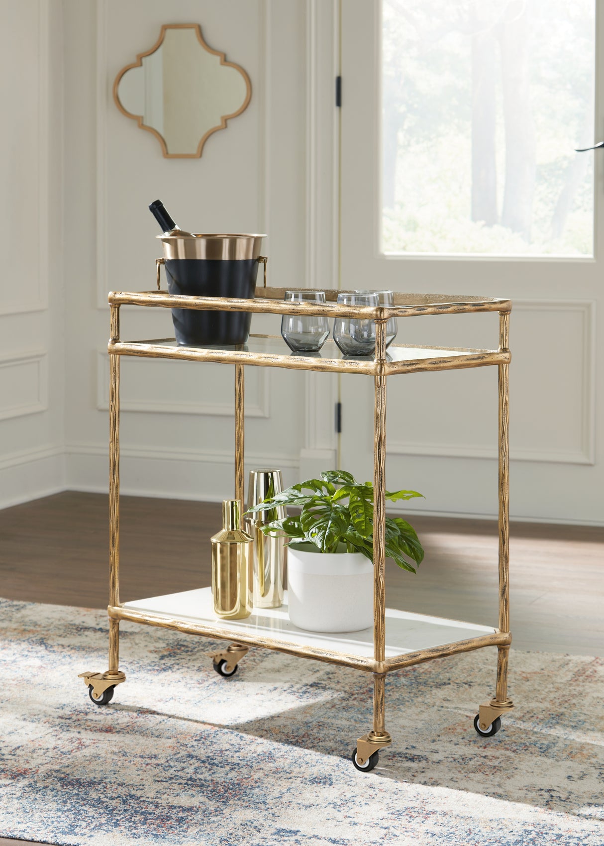 Furniture City Slidell - Ashley Furniture - Plattfield Bar Cart - Bar Cart / Antique Gold Finish - A4000625