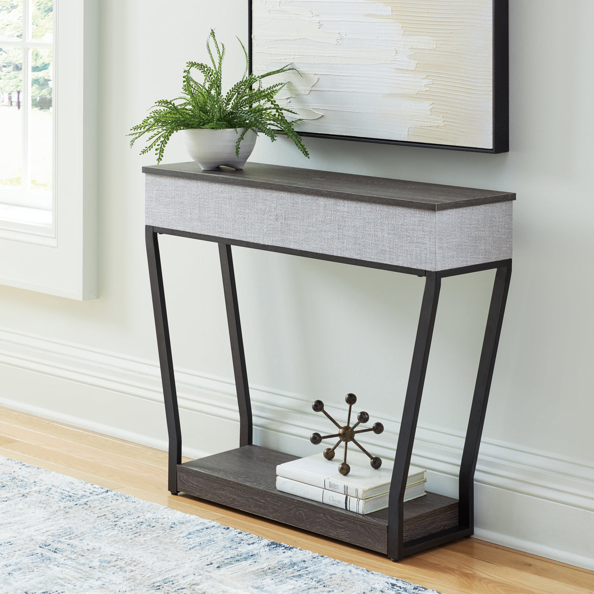 Furniture City Slidell - Ashley Furniture - Sethlen Console Sofa Table with Speaker - Console Sofa Table w/Speaker / Gray/Black - A4000640