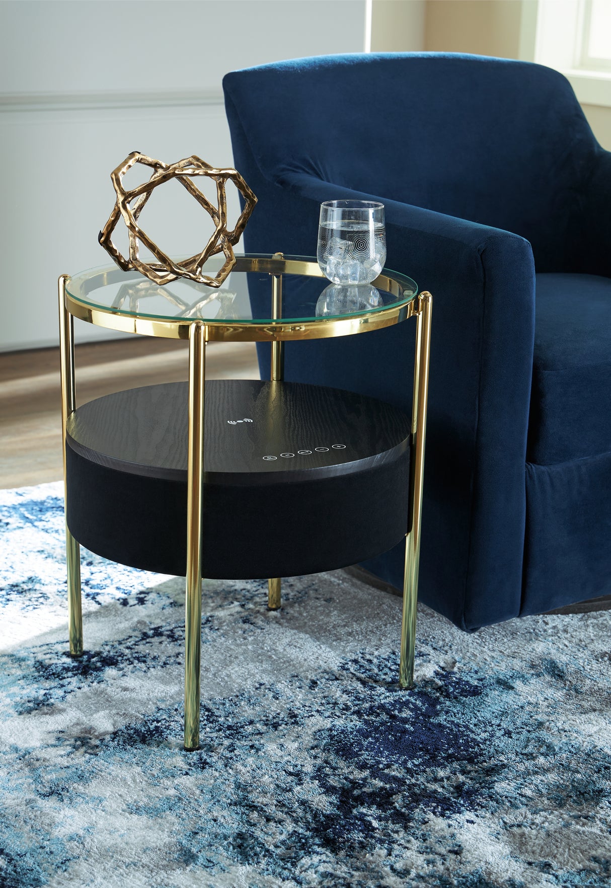 Furniture City Slidell - Ashley Furniture - Nedman Accent Table with Speaker - Accent Table with Speaker / Black/Gold Finish - A4000669