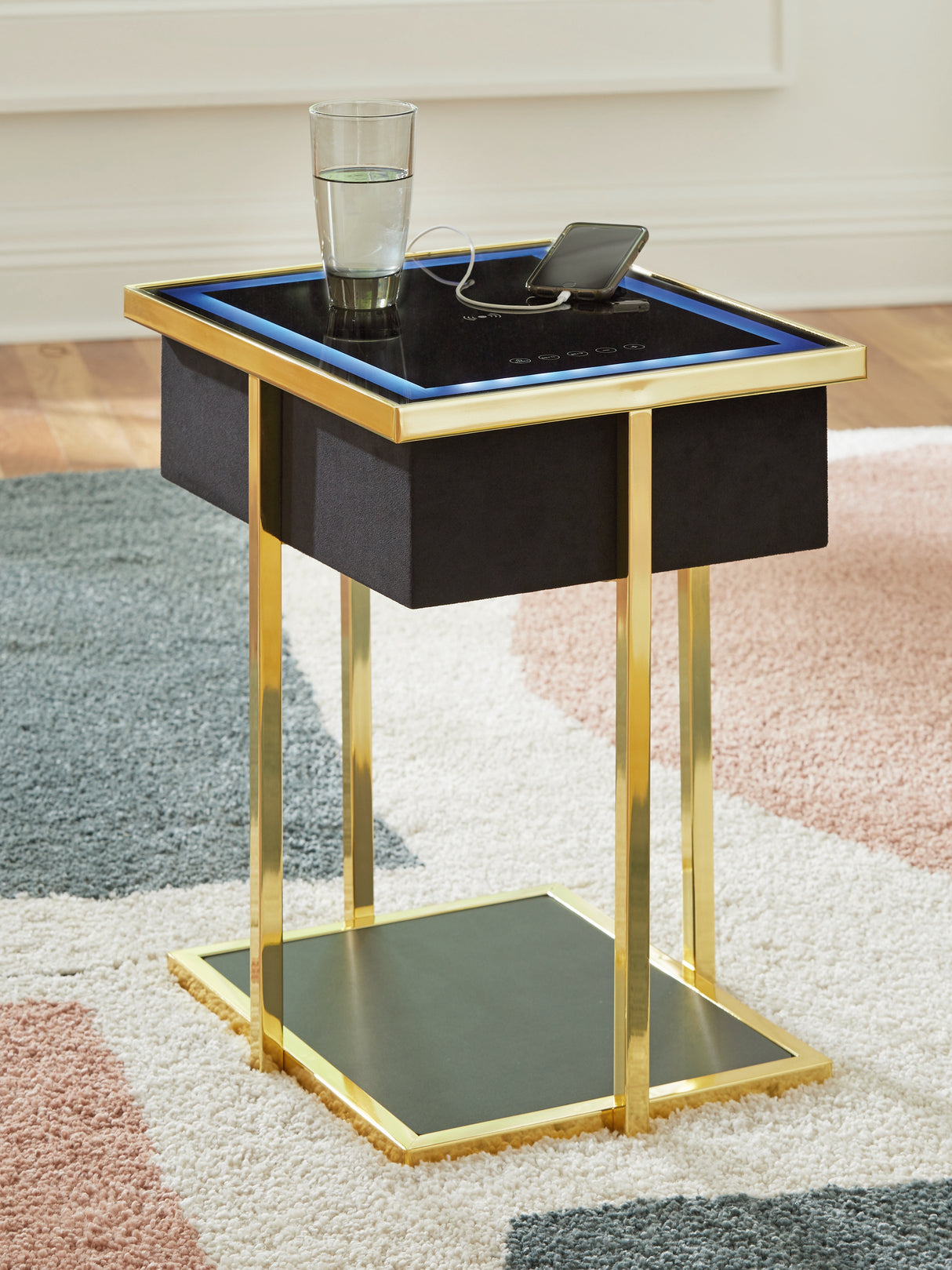 Furniture City Slidell - Ashley Furniture - Rexwell Accent Table with Speaker - Accent Table with Speaker / Black/Gold Finish - A4000681