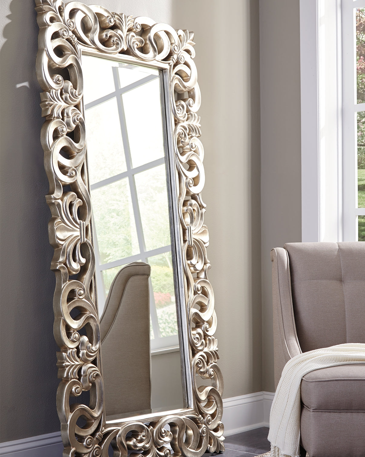 Furniture City Slidell - Ashley Furniture - Lucia Mirror - Floor Mirror / Antique Silver Finish - A8010123