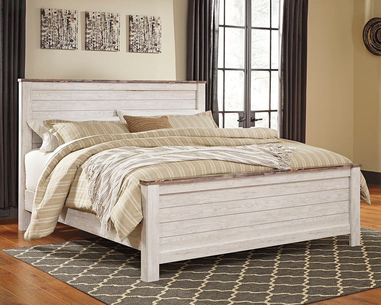 Furniture City Slidell - Ashley Furniture - Willowton Bedroom - California King Panel Bed / Whitewash - B267B28