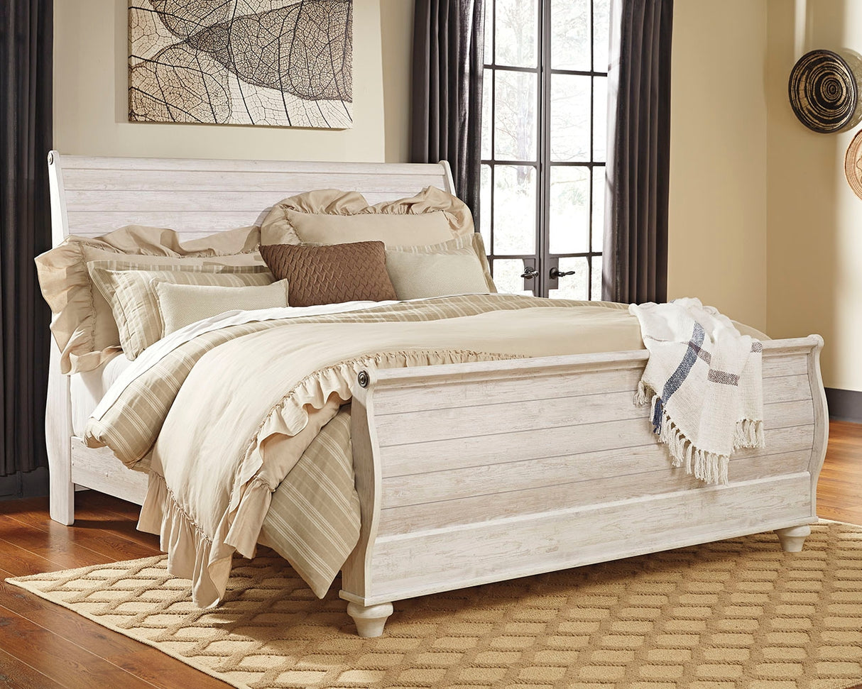 Furniture City Slidell - Ashley Furniture - Willowton Bedroom - King Sleigh Bed / Whitewash - B267B11