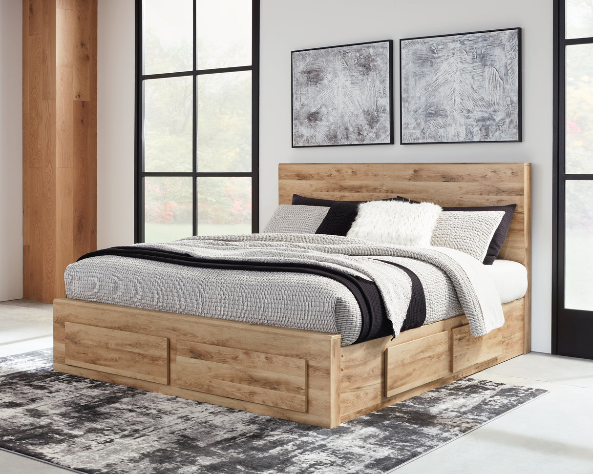 Furniture City Slidell - Ashley Furniture - Hyanna Bedroom - King Panel Storage Bed with 2 Under Bed Storage Drawers / Tan Brown - B1050B13