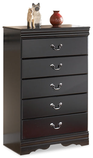 Furniture City Slidell - Ashley Furniture - Huey Vineyard Bedroom - Five Drawer Chest / Black - B128-46