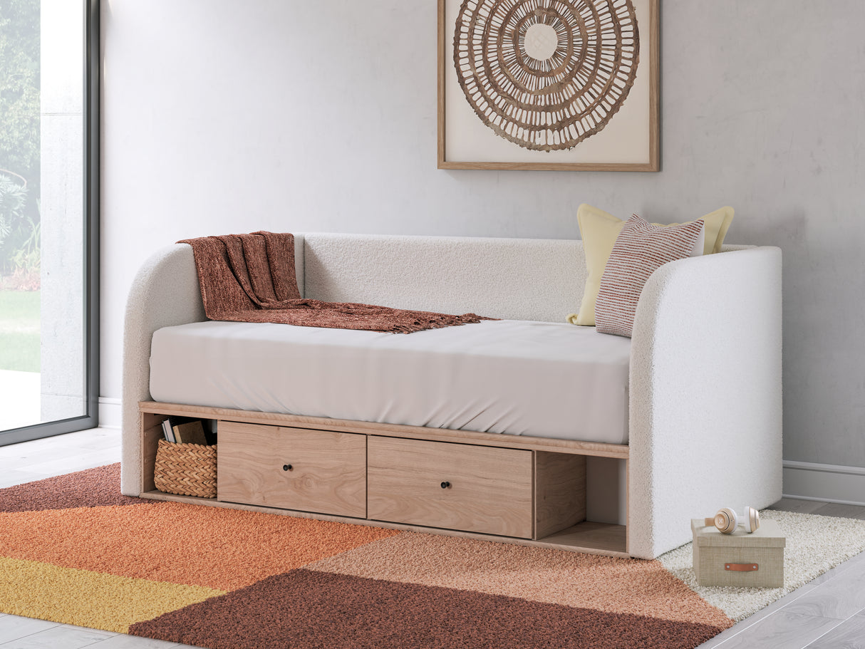 Furniture City Slidell - Ashley Furniture - Arloster Bedroom - Twin Upholstered Day Bed with Storage / Tan/White - PCB1566B9