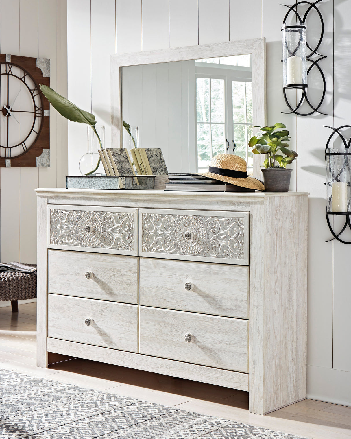 Furniture City Slidell - Ashley Furniture - Paxberry Bedroom - Dresser and Mirror / Whitewash - B181B8