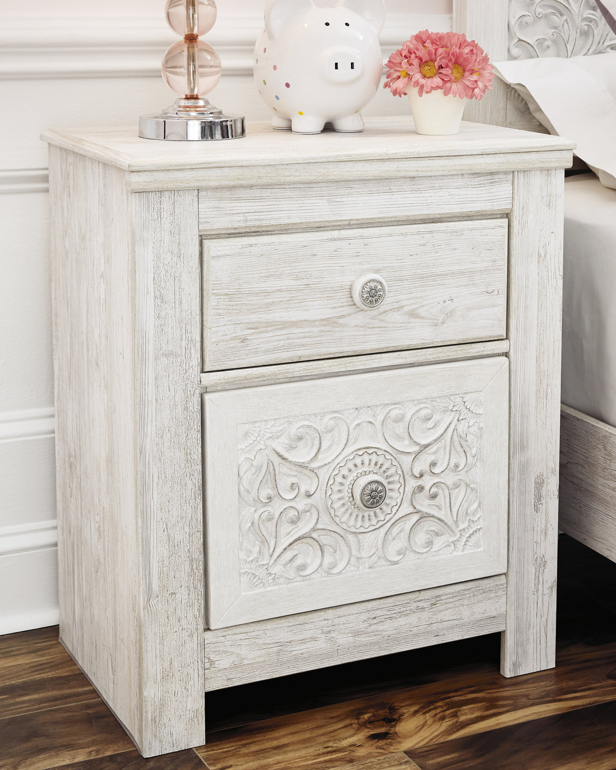 Furniture City Slidell - Ashley Furniture - Paxberry Bedroom - Two Drawer Night Stand / Whitewash - B181-92