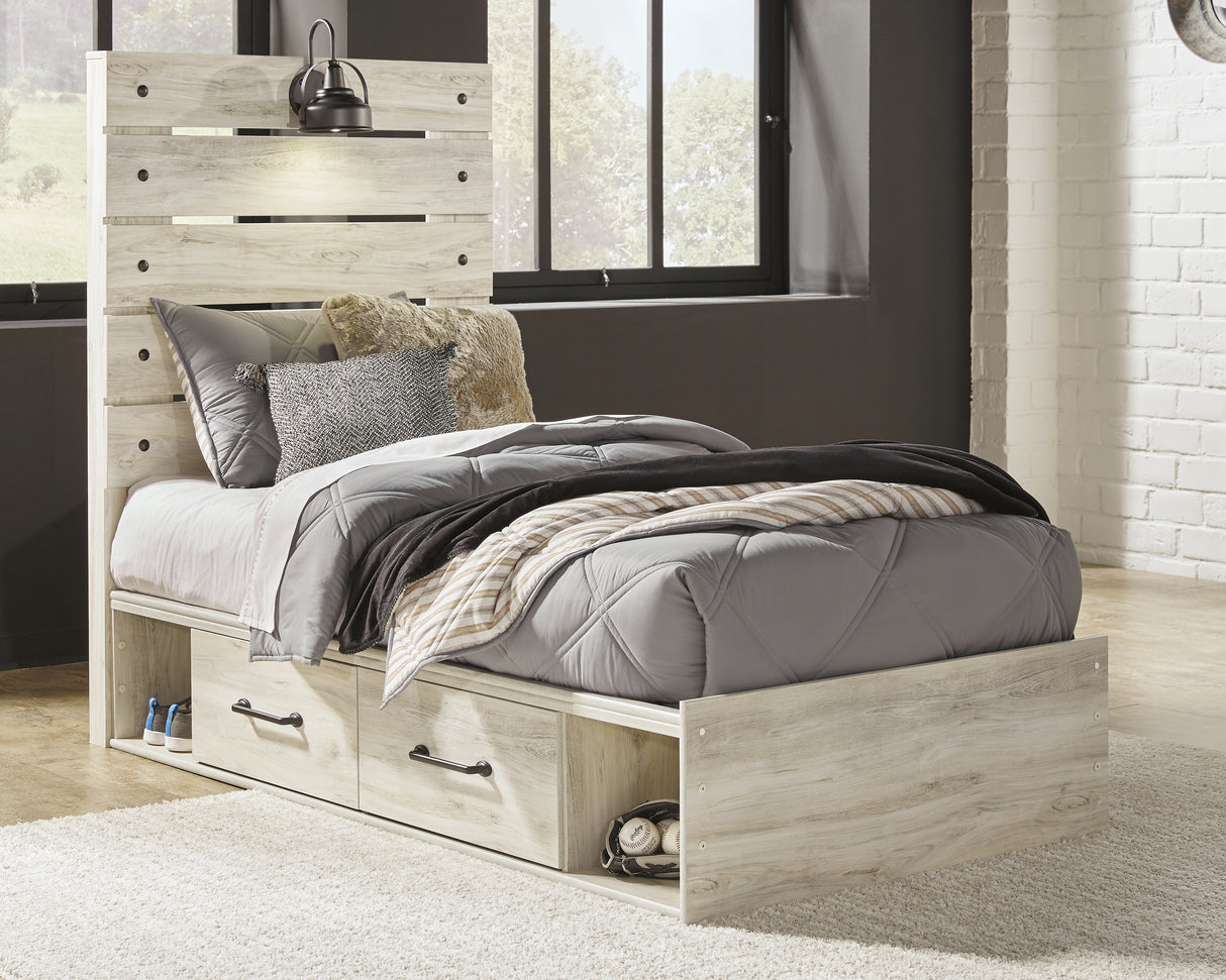 Furniture City Slidell - Ashley Furniture - Cambeck Bedroom - Twin Panel Bed with 2 Storage Drawers / Whitewash - B192B13