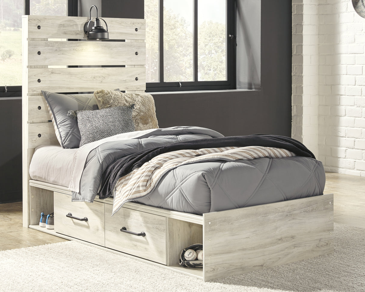 Furniture City Slidell - Ashley Furniture - Cambeck Bedroom - Twin Panel Bed with 4 Storage Drawers / Whitewash - B192B21