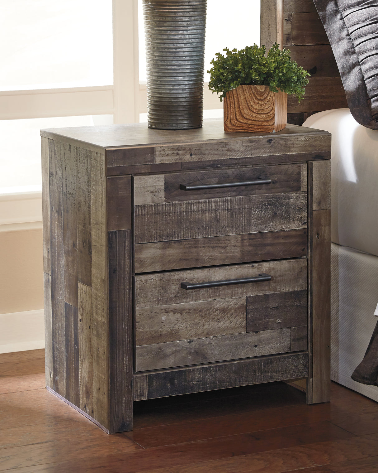 Furniture City Slidell - Ashley Furniture - Derekson Bedroom - Two Drawer Night Stand / Multi Gray - B200-92