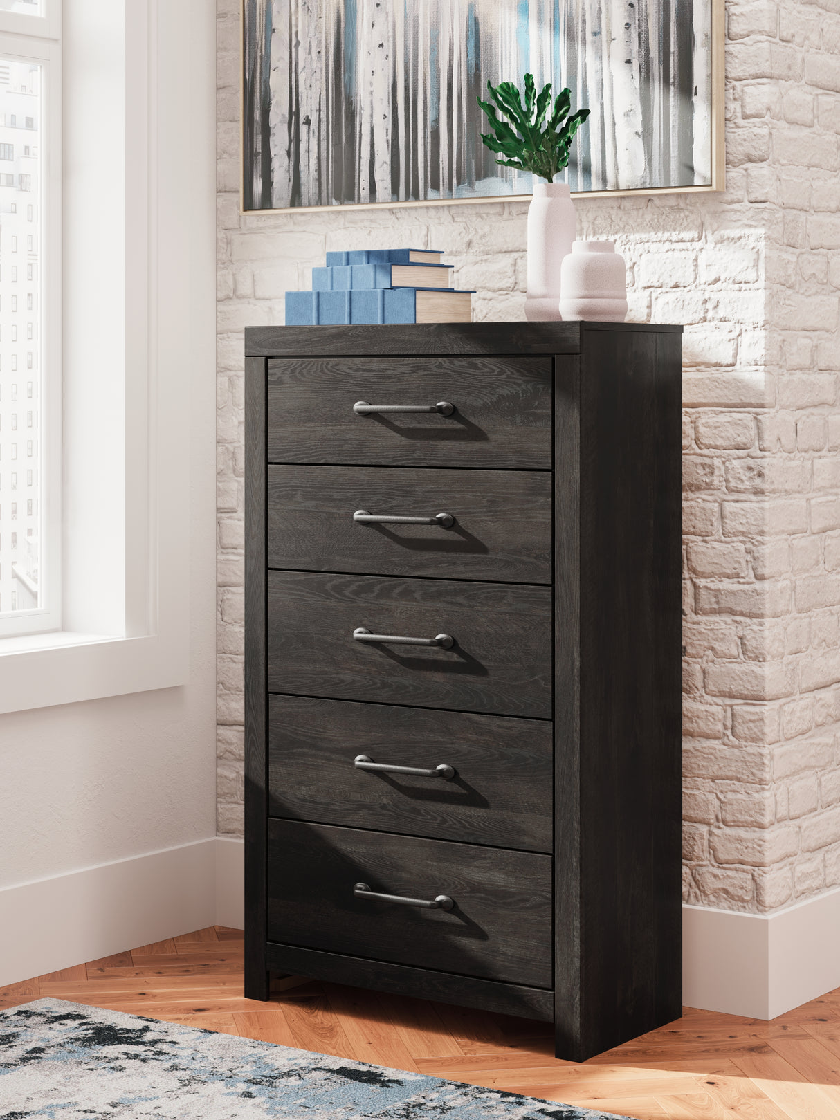Furniture City Slidell - Ashley Furniture - Hollivern Bedroom - Five Drawer Chest / Dark Gray - PCB2108-46