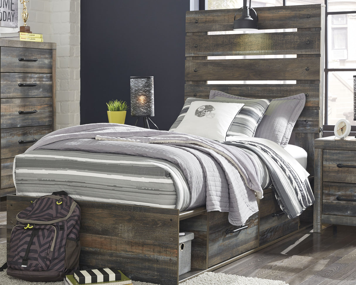 Furniture City Slidell - Ashley Furniture - Drystan Bedroom - Twin Panel Bed with 4 Storage Drawers / Multi - B211B11