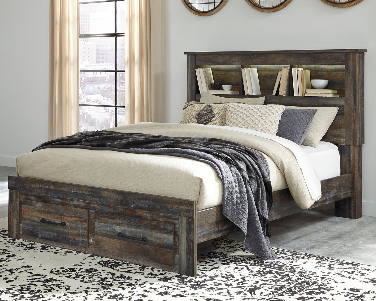 Furniture City Slidell - Ashley Furniture - Drystan Bedroom - Queen Bookcase Bed with 2 Storage Drawers / Multi - B211B23