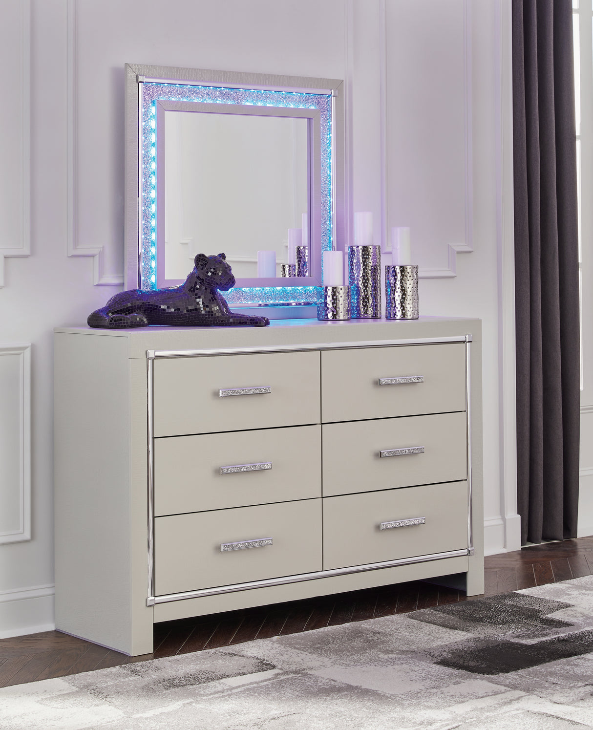 Furniture City Slidell - Ashley Furniture - Zyniden Bedroom - Dresser and Mirror / Silver - B2114B1