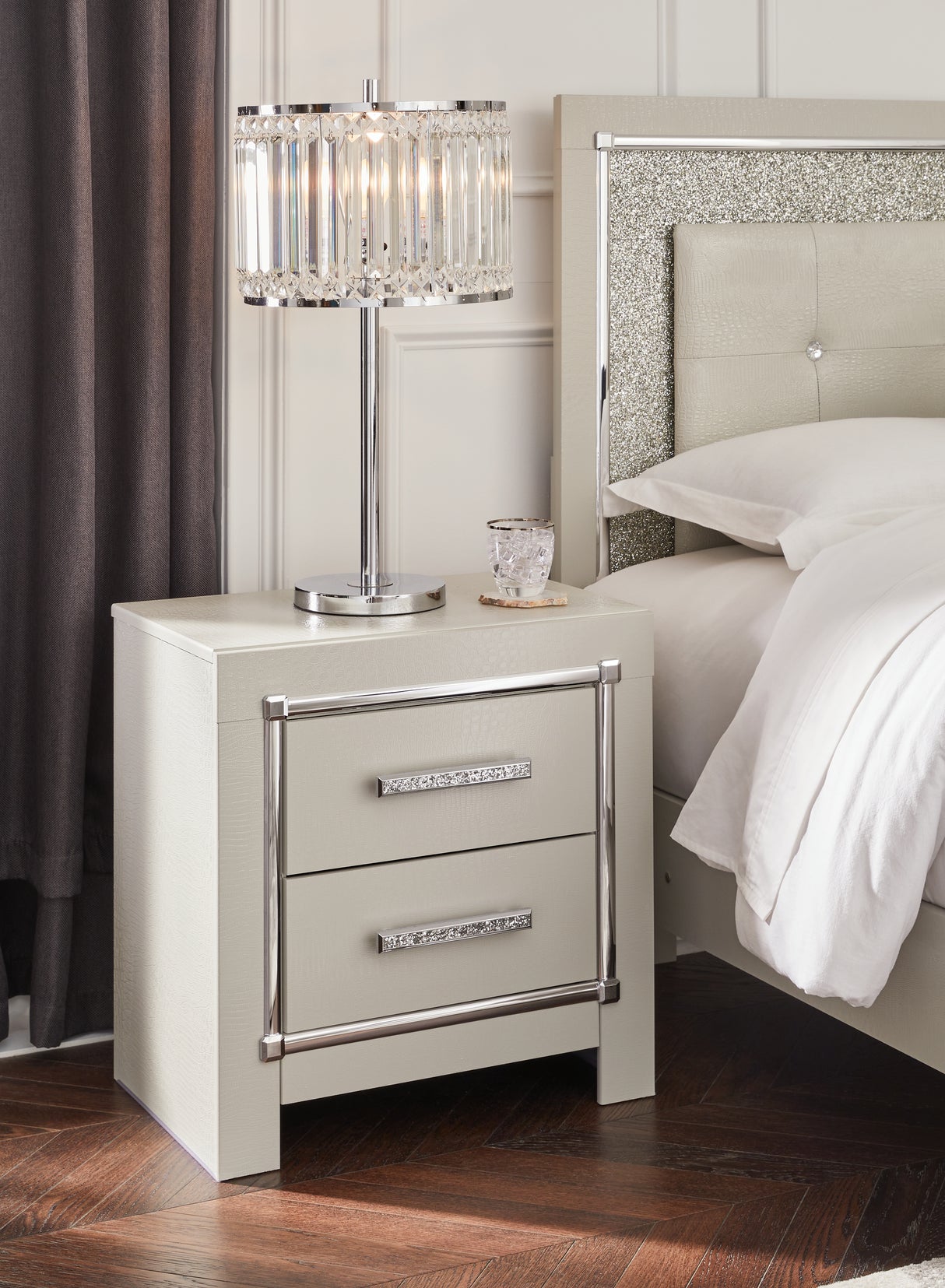 Furniture City Slidell - Ashley Furniture - Zyniden Bedroom - Two Drawer Night Stand / Silver - B2114-92