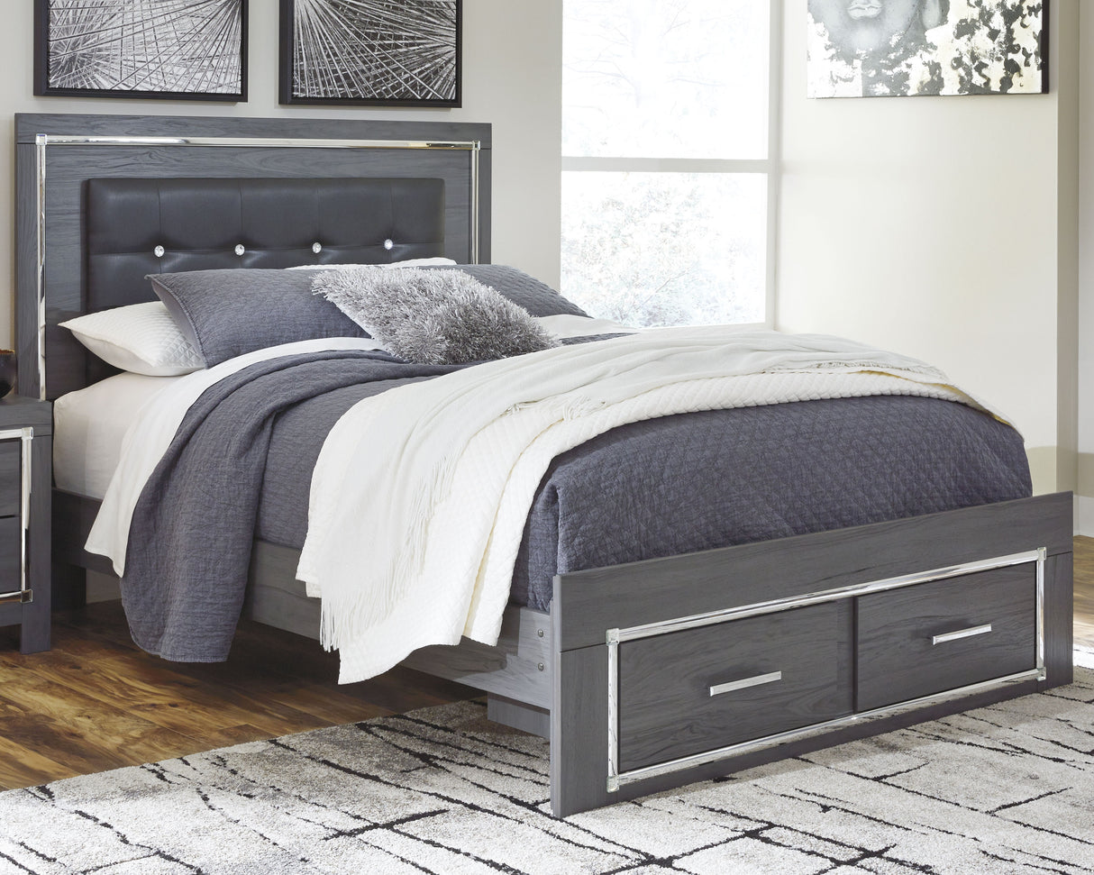 Furniture City Slidell - Ashley Furniture - Lodanna Bedroom - Queen Panel Bed with 2 Storage Drawers / Gray - B214B3