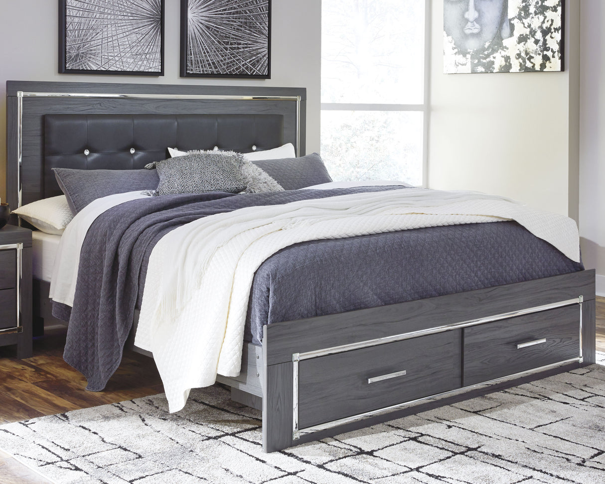 Furniture City Slidell - Ashley Furniture - Lodanna Bedroom - King Panel Bed with 2 Storage Drawers / Gray - B214B11
